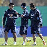 Argentina’s forwards Sergio Aguero (L) a