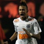 Neymar of Brazil’s Santos celebrates aft