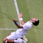 Serbian player Novak Djokovic reacts aft