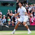 Serbian player Novak Djokovic reacts aft