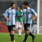 Argentine forward Sergio Aguero (R) cele