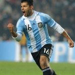 Argentine forward Sergio Aguero celebrat