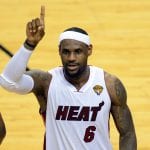 Miami Heat LeBron James celebrates late