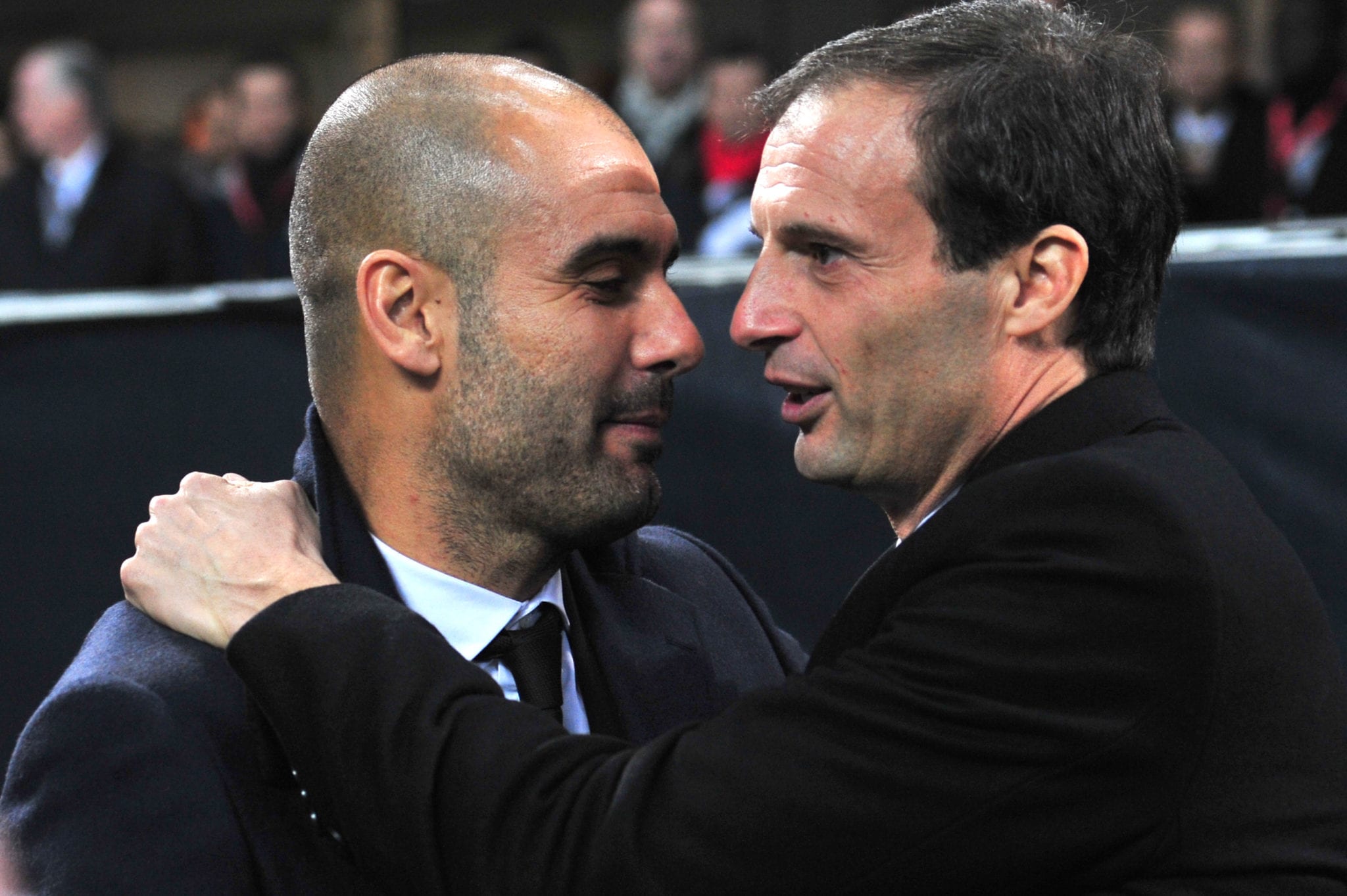 Barcelona's coach Josep Guardiola (L) an
