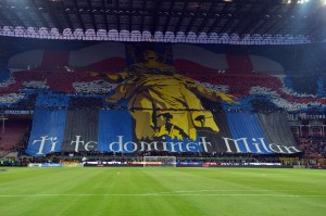Inter Milan's supporter wave flags on Ma