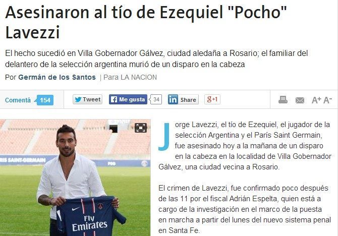 Ezequiel Lavezzi, assassinato in Argentina lo zio