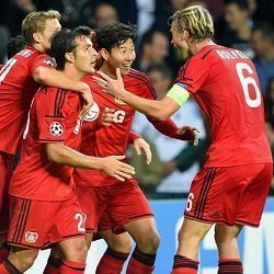 La gioia dei calciatori del Bayer Leverkusen