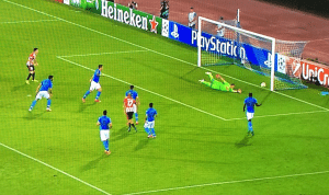 Il gol di Muniain che al 40° ha portato avanti il Napoli, foto dal web 