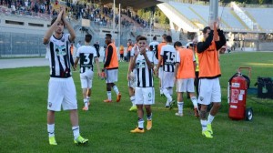 I giocatori dell'Ascoli, impegnati questa sera nel match Ascoli-Forlì 