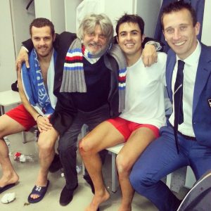 Massimo Ferrero negli spogliatoi dello Juventus Stadium per congratularsi con la squadra | Foto Twitter