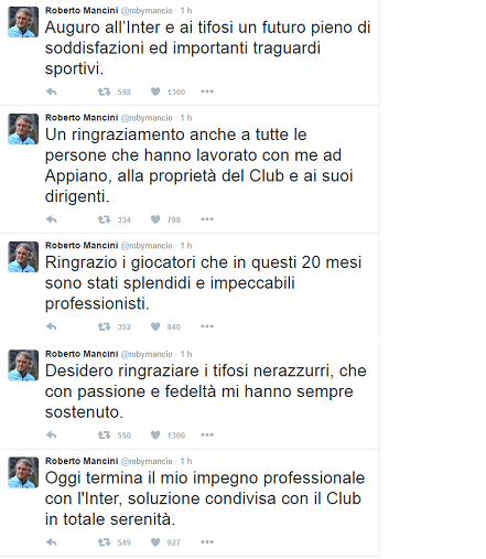 I Tweet dal profilo twitter ufficiale di Roberto Mancini 