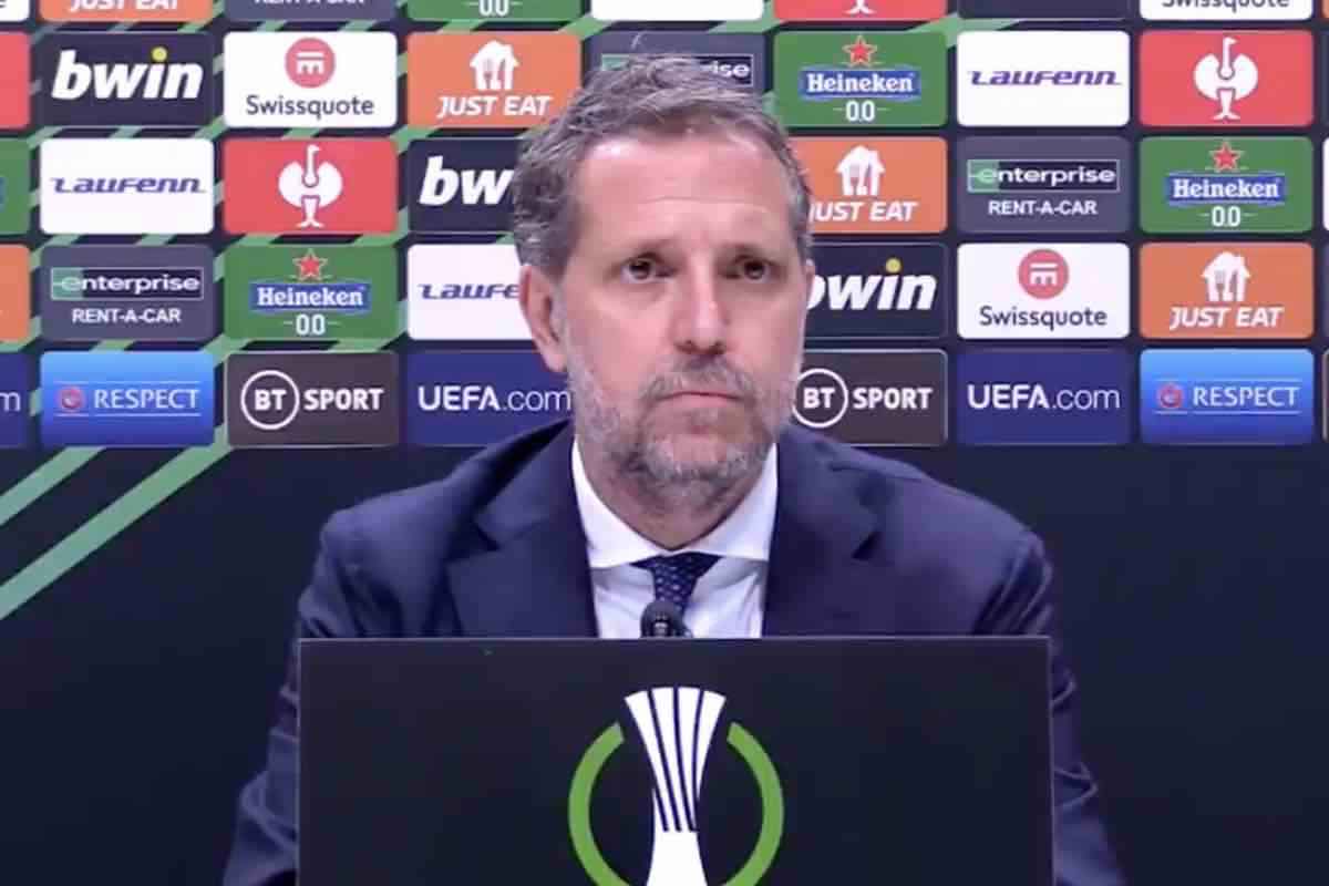 Fabio Paratici in conferenza al Tottenham