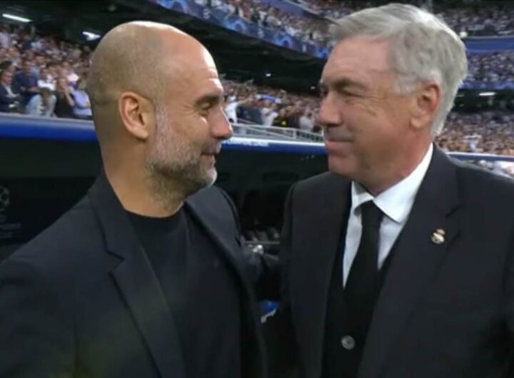 Pep Guardiola, allenatore del Manchester City, e Carlo Ancelotti, allenatore del Real Madrid