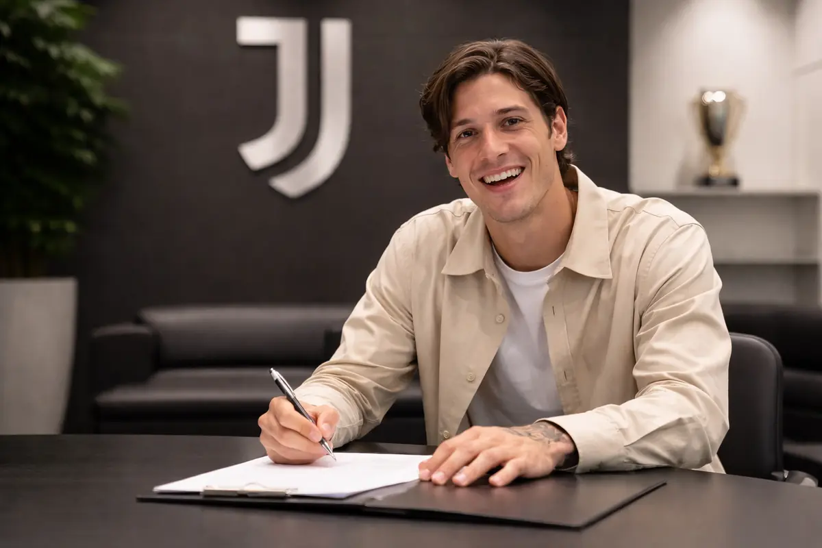 Zaniolo firma il contratto con la Juventus, immagine creata con l'intelligenza artificiale
